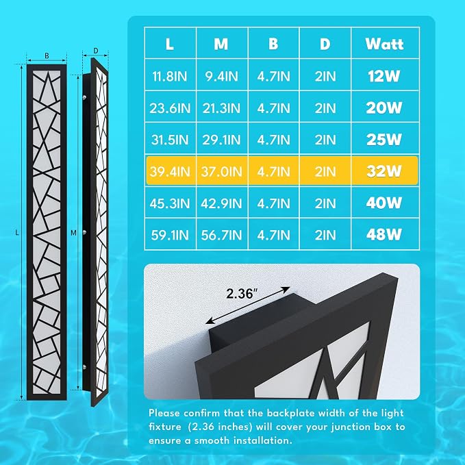Outdoor Wall Lights 39.4inch Modern Outdoor Wall Sconce LED Long Wall Sconces Black Front Porch Light Waterproof Led Wall Light IP67 3000K Exterior Lighting Fixtures
