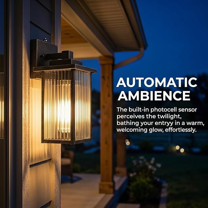2-Pack 13-Inch Dusk to Dawn Outdoor Light, Black Brush Gold Metal | Auto On at Dusk, Off at Dawn. Textured Glass Softens Glare. Waterproof Rust-Resistant Metal. Pre-Assembled DIY Install