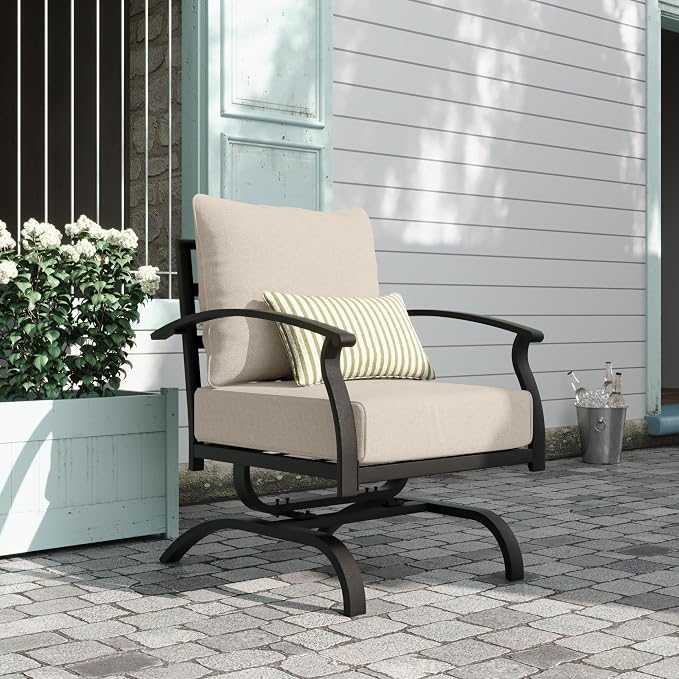Kurapika 2 Pieces Patio Furniture Set, Outdoor Metal Rocking Chair, Patio Bistro Set Rocker Chair with Thickened Cushions for Porch Garden Deck, Sand
