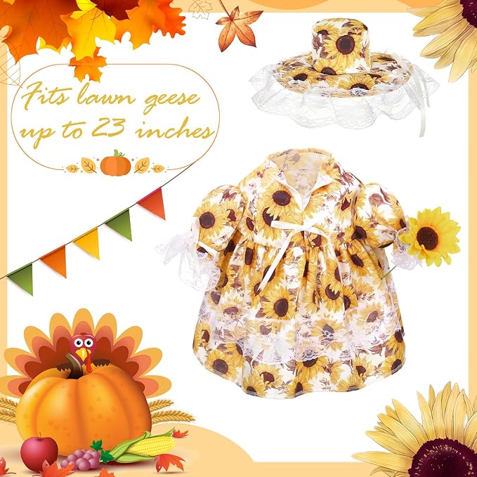 FuWeave Fall Porch Goose Outfit Maple Goose Costume Fancy Porch Geese Clothes with Wide Hat for 23" 17" Outdoor Patio