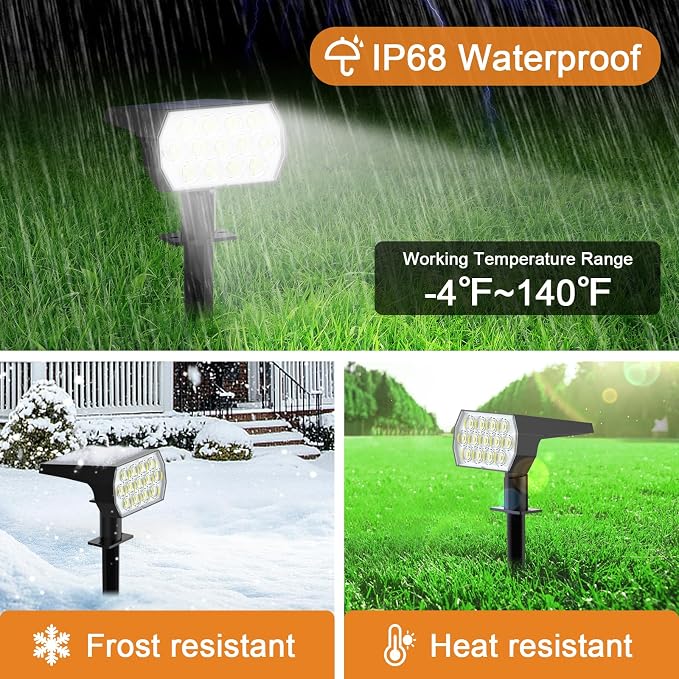 WELALO Solar Spot Lights Outdoor, [2 Pack/65 LED/3 Modes] Solar Landscape Spotlights, Solar Powered Security Lights, IP68 Waterproof Wall Lights for Outsides Walkway Yard Garden Driveway(Cool White) | 3 Lighting Modes, 2 Pack Solar Spot lights for Outs...