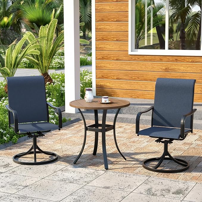 Outdoor Dining Set,27.5"x 27.5"x 28" Round Patio Table with 2pcs Swivel Chairs,Outdoor Furniture Set for Garden Backyard Lawn Poolside