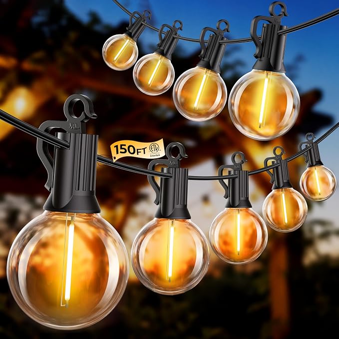 Outdoor String Lights, 159FT 77 LED Bulbs String Lights, IP65 Waterproof Connectable G40 Outside Patio Light for Backyard Porch Balcony Garden Decor Christmas Camping Gazebo