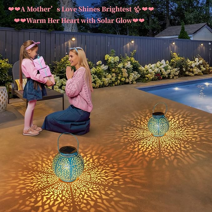 2 Packs Solar Lanterns Outdoor Lights Waterproof Garden Lanterns for Patio,Outside Mothers Day Gifts Mom Wife Grandma Birthday Gifts [Set of 2]