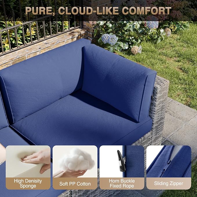 Aoxun Patio Furniture Sets, 9-Piece Outdoor Patio Furniture with 44'' Propane Gas Firepit Table and 11FT X 11FT Cantilever Umbrella, Wicker Outdoor Conversation Set for Backyard