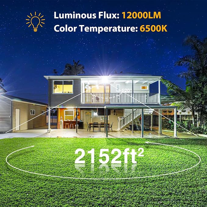 Onforu 120W Flood Lights Outdoor,12000lm Bright LED Work Light with Plug,Daylight White LED Flood Lighting, IP66 Waterproof Security Yard Lights for Yard Garage Stadium 2 Pack