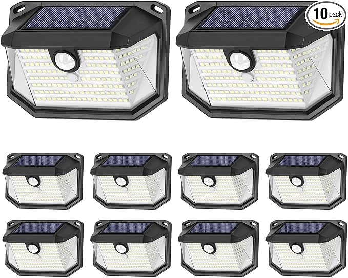 Solar Outdoor Lights, 10-Pack Super Bright 178 LEDs Motion Sensor Wall Light with 270° Wide Angle & 3 Modes, Waterproof Solar Powered Security Light for Patio Garden Garage Front Door