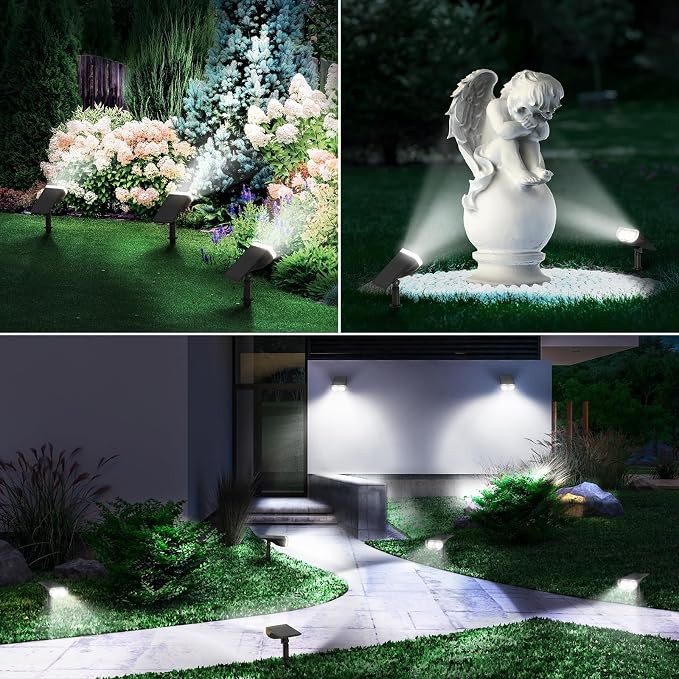 Linkind Solar Lights Outdoor Waterproof Landscape Spotlight Daylight 2 Pack | Starray, 3 Lighting Modes, 6500K, Dusk to Dawn, Auto On Off for Landscape Garden Yard Tree Flag Pathway Patio House Sign