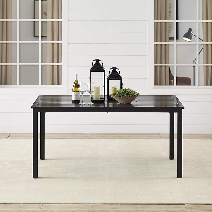 Crosley Furniture Kaplan 6-Person Rectangular Outdoor Dining Table with Umbrella Hole for Outside Patio, Oil-Rubbed Bronze
