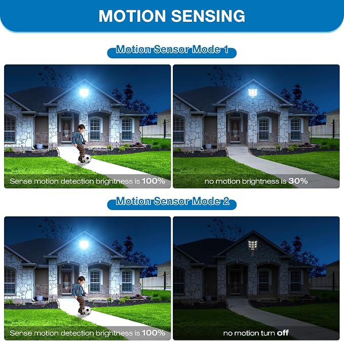 Solar Lights Outdoor, 6500K Motion Sensor Security Lights, 4-Pack | IP66 waterproof with dusk to dawn lighting, motion sensor and remote control for yards, parking lots, courtyards and garages
