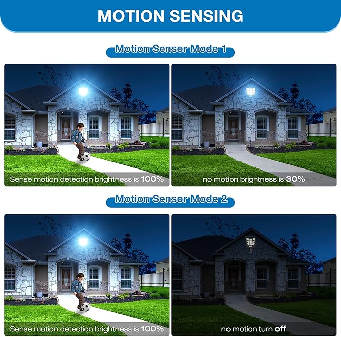 Solar Lights Outdoor, 6500K Motion Sensor Security Lights, 2-Pack | IP66 waterproof with dusk to dawn lighting, motion sensor and remote control for yards, parking lots, courtyards and garages