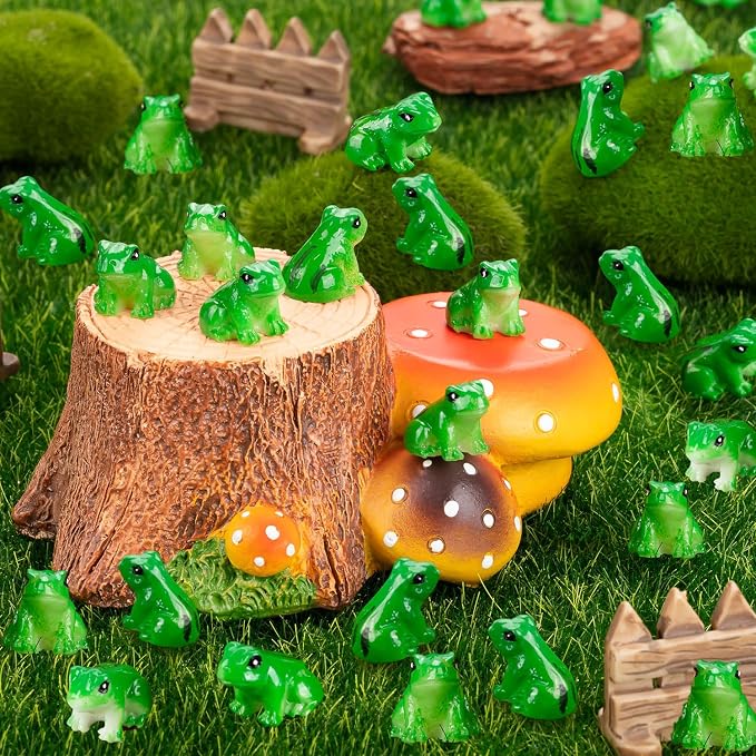 60 PCS Mini Resin Frogs Green Frogs Figurines for Model Fairy Garden | Model Fairy Garden Miniature Moss Landscape Display, DIY Terrarium Crafts, Home Decor, Hiding Game