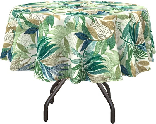 DYTXIII Outdoor Round Tablecloth with Umbrella Hole 60 Inch, Water Repellent & Fade Resistant Table Cover, All Weather Outdoor Tablecloth for Garden & Party Table, Lush Leaf Green
