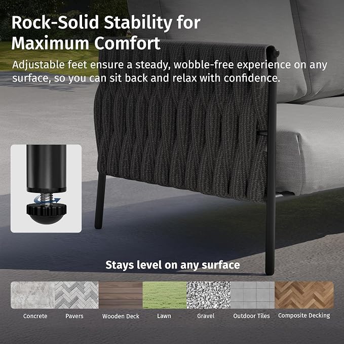 East Oak 3-Piece Patio Furniture Set | Armchairs & Coffee Table | Outdoor Furniture with Cushions | Deep Seating Modern Conversation Set | Garden, Porch, Balcony & Backyard | Misty Grey