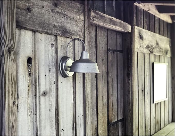 Design House Mason Farmhouse Gooseneck Barn Light, Outdoor Exterior Porch or Patio Wall Light Fixture, Galvanized Gray Paint, 8 Inch Diameter, 1-Pack, 520965 | Wall Mount, Modern Farmhouse, Steel, Lighting, 520965