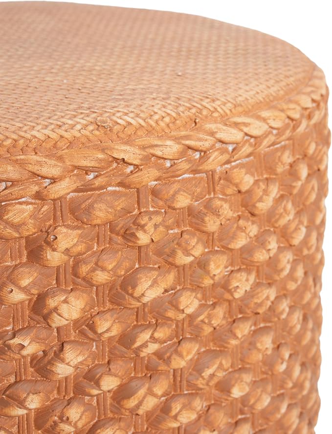 Christopher Knight Home Nataly 17.25" H Small Outdoor Side Table, Cylinder Shaped Carved Garden Stool, Lightweight Concrete End Table, Patio Decorative Home Stool for Balcony Poolside Backyard, Brown
