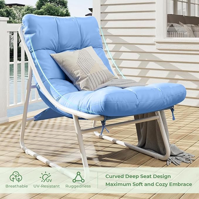 Jocoevol Patio Furniture Set - 4-Piece Outdoor Patio Conversation Set with Cushions & Glass Coffee Table - Dual-Use Metal Sofa Set for Backyard, Garden, Porch, and Poolside in White & Blue