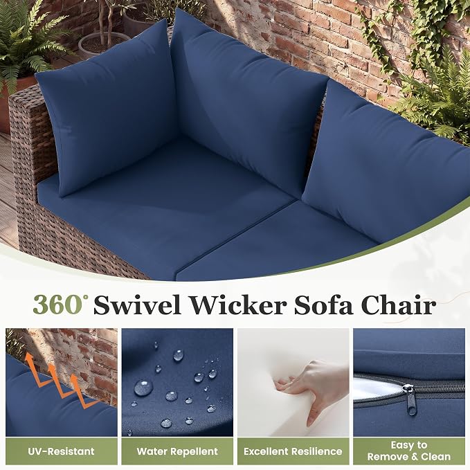 Amopatio Patio Furniture Set, Modular Outdoor Sectional 7 Piece Wicker Patio Set, Multiple Combinations Outdoor Furniture with Glass Coffee Table, Navy Blue