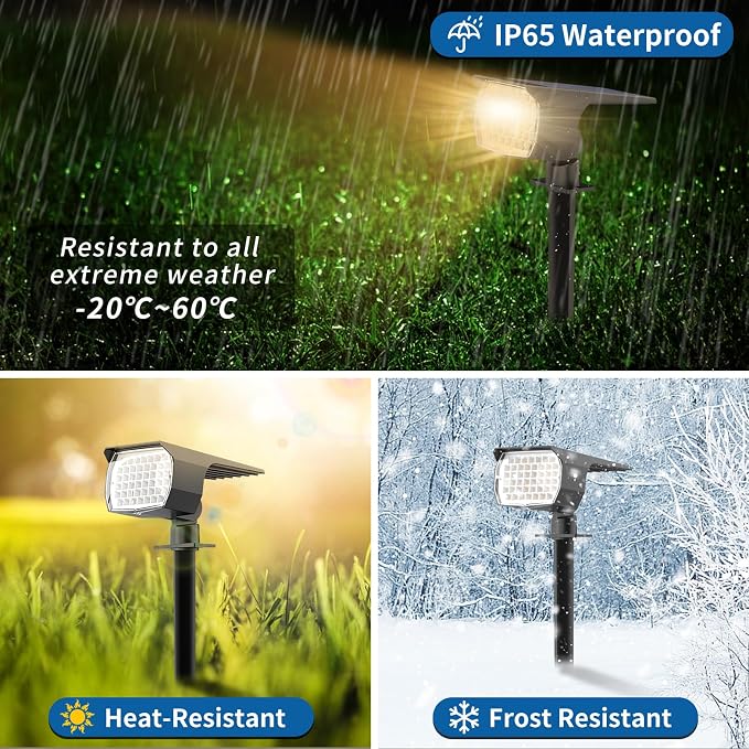 WENATY Solar Spot Light Outdoor Landscape Spotlights 6 Pack Warm White | IP65 Waterproof, 46 LEDs, 3 Modes Auto On/Off Solar Powered Flood Lights for Outside Pathway, Yard, Garden, Garage, Walkwa
