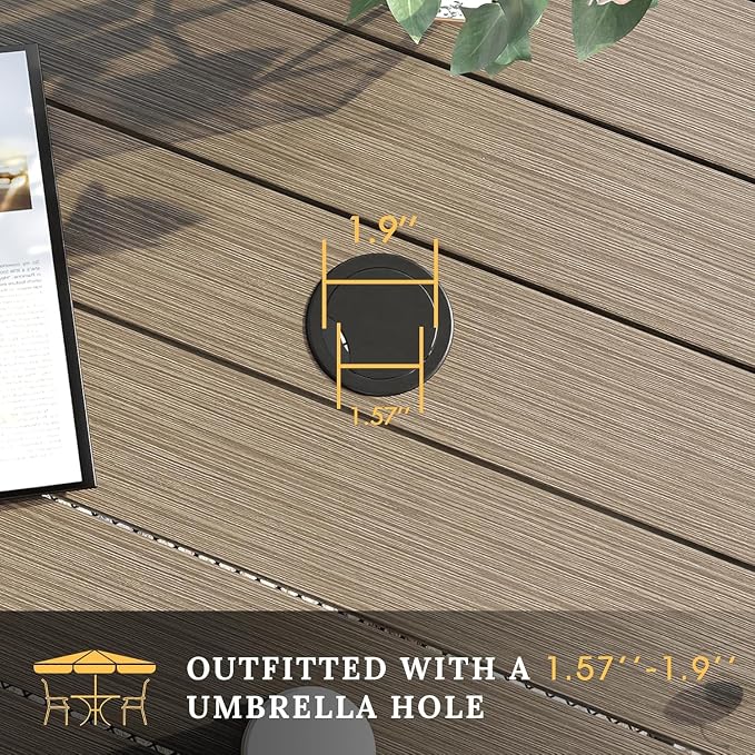 VICLLAX Outdoor Dining Set for 4, 5 Pieces Patio Dining Furniture Set with Umbrella Hole- 40.2" Patio Table and Chairs for Balcony, Garden and Deck, Grey Wood Grain Tabletop