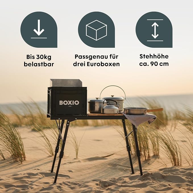 BOXIO - Folding Camping Table 88 x 40 cm Weatherproof Stable & Foldable Height-Adjustable Outdoor Table for Camping, Garden, Balcony & Motorhome Accessories (With Bag)