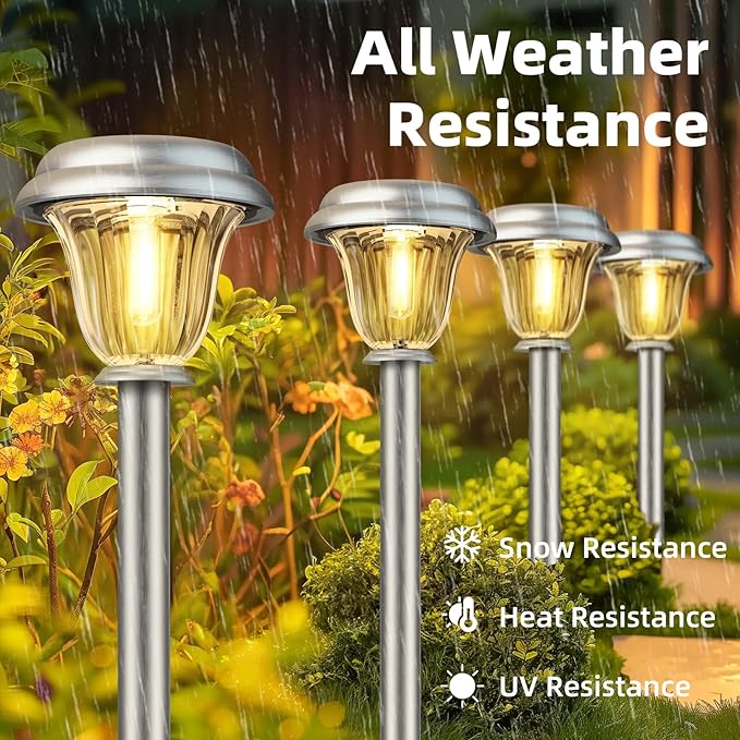 DERAYSION Solar Lights Outdoor Waterproof, Brushed Stainless Steel Glass Solar Pathway Lights, Auto On/Off Long-Lasting Outdoor Solar Lights for Garden, Landscape, Path, Yard 6 Pack | Brushed Stainless Steel Dusk to Dawn Long-Lasting Waterproof Outdoor...