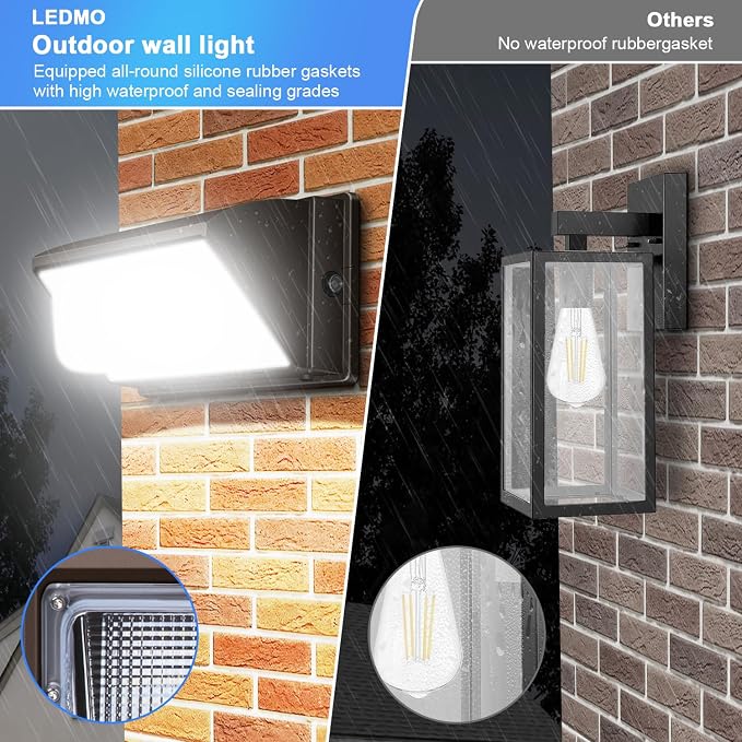 ledmo 150W LED Wall Pack with Photocell Dusk to Dawn Outdoor Lighting | 5000K 21000LM Waterproof Commercial Fixture 100-277V Equivalent Energy Save Flood Lights for Building Yard Warehouse Garage