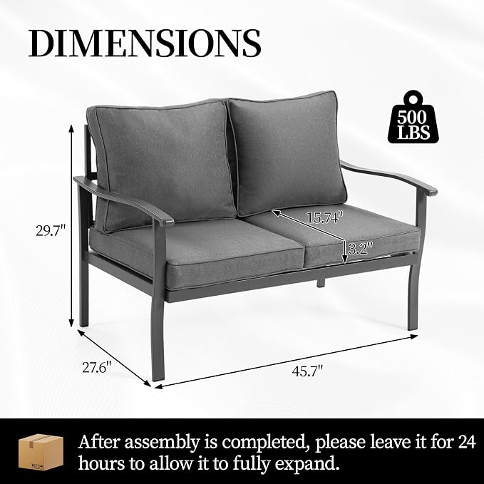 Outdoor Patio Furniture Set, 2 Seats, Oversized Outdoor Sectional with Washable Thick Cushions, Coffee Table and Waterproof Cover, Patio Conversation Sets for Porch, Balcony, Grey