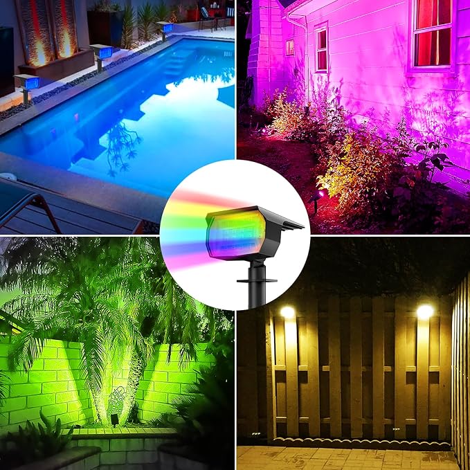 nipify Solar Spot Lights Outdoor Color Changing, Halloween RGB Spotlights | 1 Pack/7 Modes, Waterproof, Solar Powered, Landscaping, Lighting for Outside Pathway Yard Wall Garden Walkway