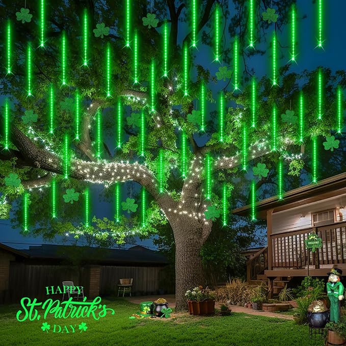 JMEXSUSS Green Solar Lights Outdoor for Halloween, 8 Tube 144 LEDs | Solar Meteor Shower Rain Lights, Green Christmas Light for Tree Eaves Yard Fence Porch Decor