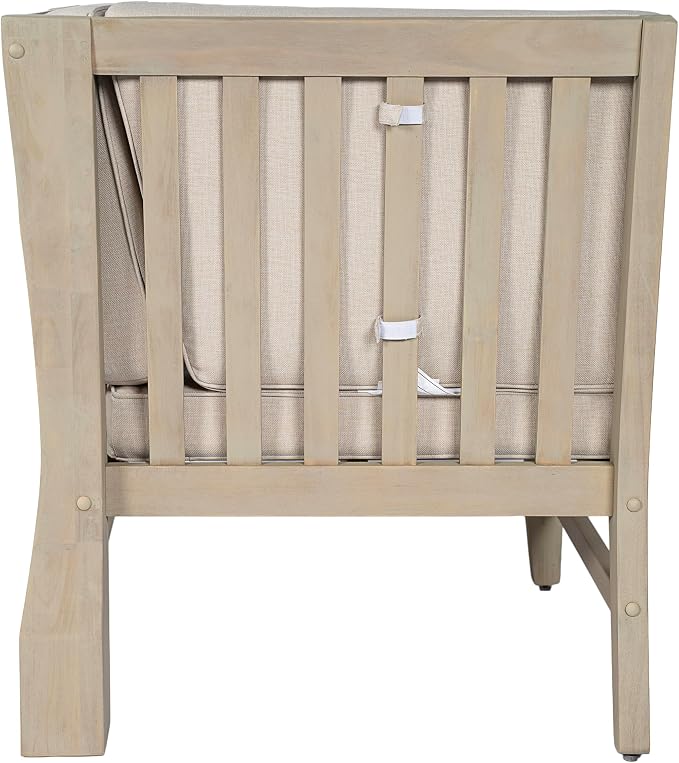 Christopher Knight Home Hugo Acacia Wood Outdoor Patio Furniture Set for 5, V-Shape Patio Sectional Sofa Set with Cushions and Slat Coffee Table, Modern Patio Conversation Set, Light White+Sand