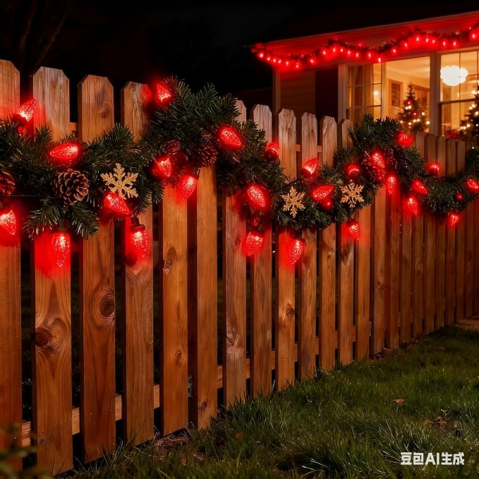 C9 LED Christmas Lights Outdoor,33 Feet 50 LED 8 Lighting Modes Waterproof Connectable Christmas String Lights for Outside Roofline Patio Home Xmas Decorations (Red)