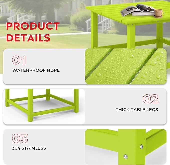 Costaelm Paradise Kids 5-Piece HDPE Outdoor Square Patio Dining Table and Chairs Set, Lime