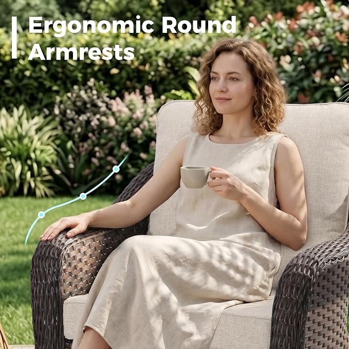 5 Piece Patio Wicker Conversation Set, All-Weather Use Outdoor Wicker Sofa with 2 PE Rattan Ottomans,2 Swivel Chair, Ideal for Porch, Backyard, Balcony, Poolside, Beige