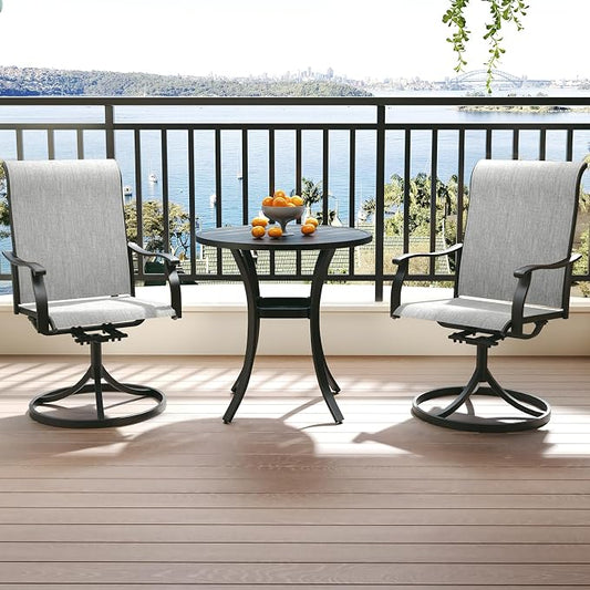 Anmutig 3 Piece Outdoor Patio Bistro Dining Set with 2 Swivel Dining Chairs & 1 Round Metal Dining Table, All Weather Dining Furniture Set for Lawn Garden Grey