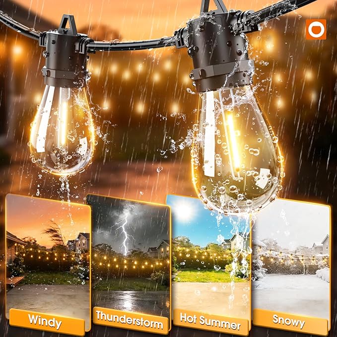 addlon 25FT LED Outdoor String Lights, Waterproof Dimmable Bulbs for Patio | UL Listed, Remote Control. Shatterproof Edison Bulbs, Timer, Linkable, 2700K Warm White. For Backyard, Pergola, Deck, Garden.