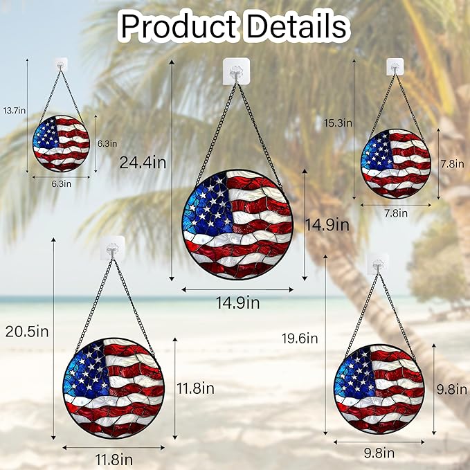 DASTOLL Stained Glass Window Hanging, Blue, White Red National Flag Pattern Sun Catchers Diamond Glass Panel Window Hangings Decor for Birthday Gifts for Women, Men, and Mom 14.9x14.9IN