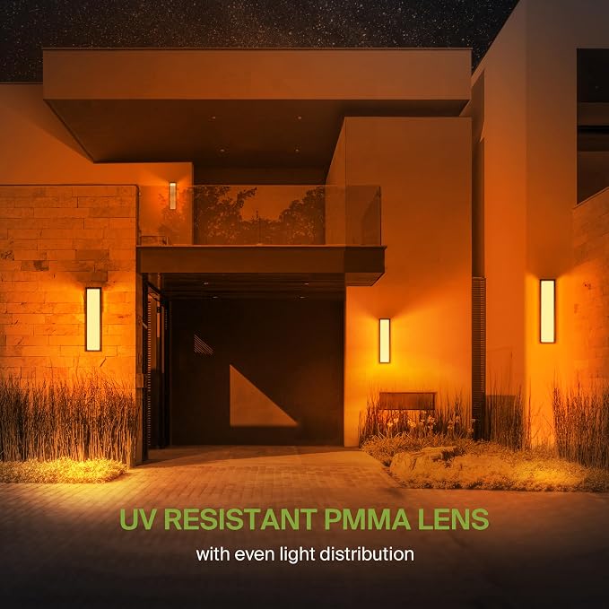 ASD LED 24" Outdoor Wall Light, Smart Front Door House Sconce | RGBW, Work with Alexa, Waterproof, ETL Listed | 30W 2200LM 2700-6500K 100-277V | Exterior Lighting Fixture, Porch Lamp | Black, 4 Pack