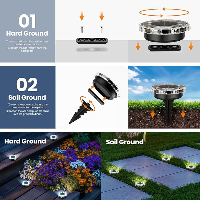 SOLPEX Solar Ground Lights Outdoor, Pathway Lights 20 Pack Cool White | IP65 Waterproof Landscape Lighting for Walkway, Driveway, Pathway, Garden, Backyard Decor- Transparent Lampshade