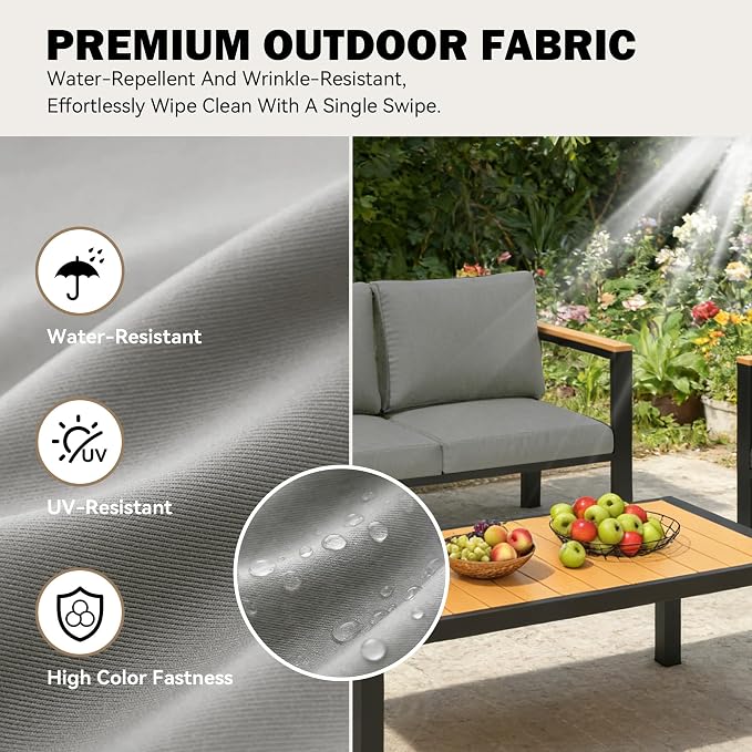HOMREST 4 Piece Outdoor Patio Furniture Set, 7 Seat Oversized Outdoor Sectional Sofa with Washable Thick Cushions, Patio Conversation Set with Special Wide Armrest and Deep Seat, Gray