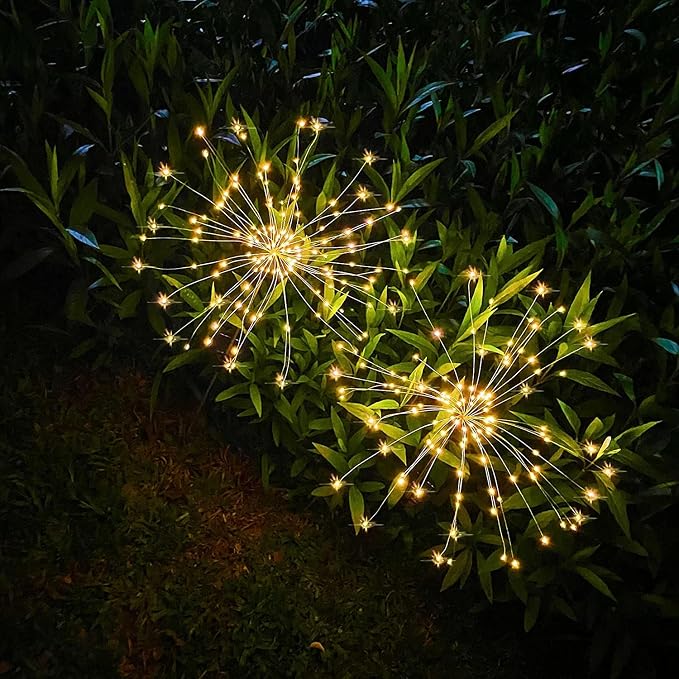 Solar Firework Lights, 2 Pack 135 LEDs 2 Lighting Modes Solar Garden Lights Outdoor Waterproof for Yard Patio Walkway Pathway Party Wedding Christmas Decorative - Warm White