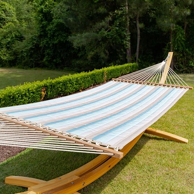 Nags Head Hammocks Gateway Mist Sunbrella Quilted Hammock – 13 ft. x 55 in., 450 lb Capacity, Cumaru Spreader Bar, Galvanized Hardware, Handcrafted in The Carolinas