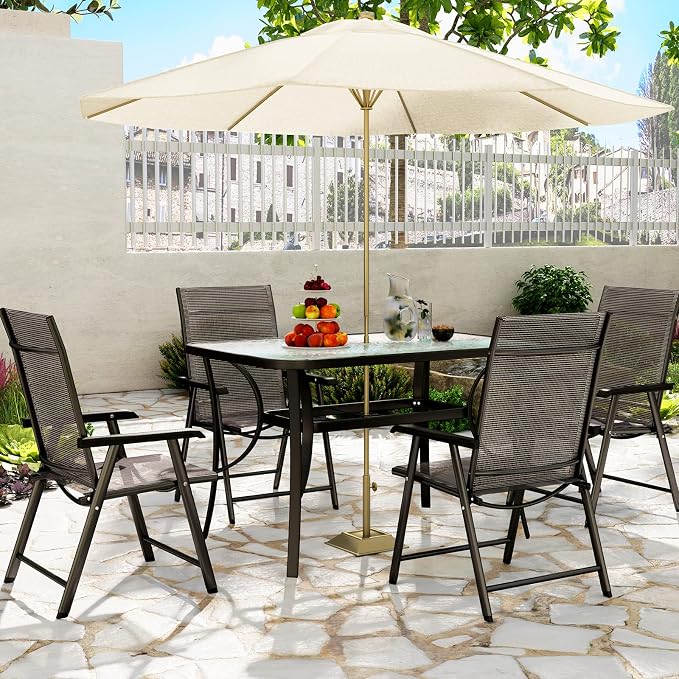 SogesHome 47 Inch Rectangle Tempered Glass Patio Dining Table Patio Table Coffee Table Dining Bistro Table, for Outdoor Garden Balcony Backyard Poolside Lawn, with Umbrella Hole, Black
