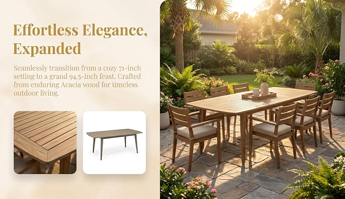Outdoor Extendable Acacia Wood Patio Dining Table(71-94.5 inch)(Gray)