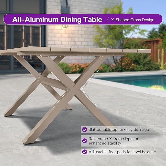 PURPLE LEAF 20 Pieces Outdoor Dining Set All Weather Wicker Patio Dining Set with Rectangular Aluminum Table and Modern Armrest Dining Chairs for Garden Deck Backyard Kitchen, Champagne