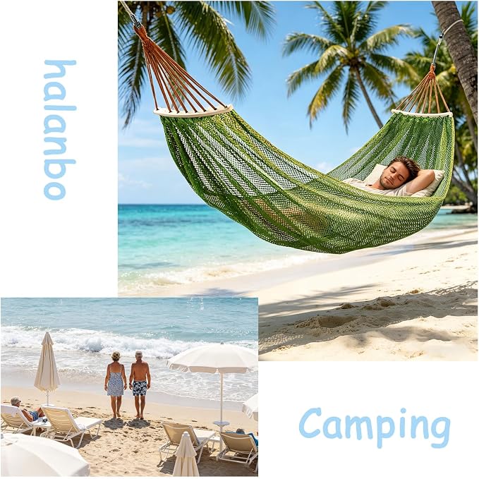 Hammock Without Stand, Blue, Polyester Net | Camping Hammocks for Outside, Travel Portable Lightweight, With Tree Straps & Storage Bag