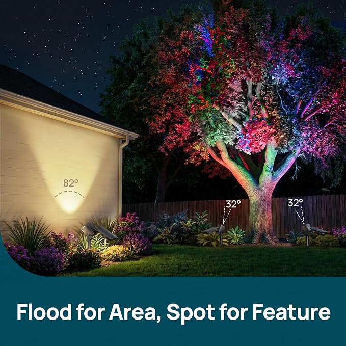 Linkind Smart Solar Lights Outdoor Waterproof SL6C,Dual Ring Tree Spotlight | Solar&USB Charging Solar Spotlights Outdoor Waterproof IP66,Color Changing Spot Light for Tree,Yard, Landscape, House, 4 Pack