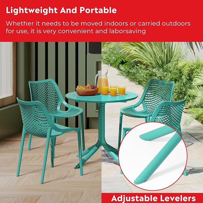 Costaelm Small Patio Table, Outdoor Round Dining Table, Weather Resistant Outside Table for Poolside Deck Lawn Garden Backyard, Turquoise