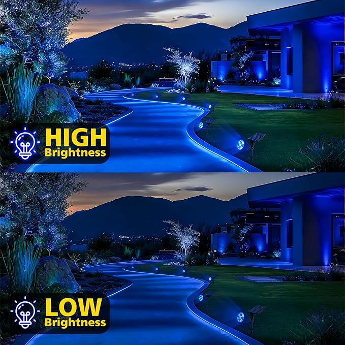 T-SUN Blue Solar Spot Lights Outdoor Waterproof, Solar Spotlights, 2 Pack | 4 LEDs, 2 Lighting Modes, IP65 Waterproof Dusk to Dawn Solar Lights for Tree, Patio, Yard, Garden, Driveway, Halloween