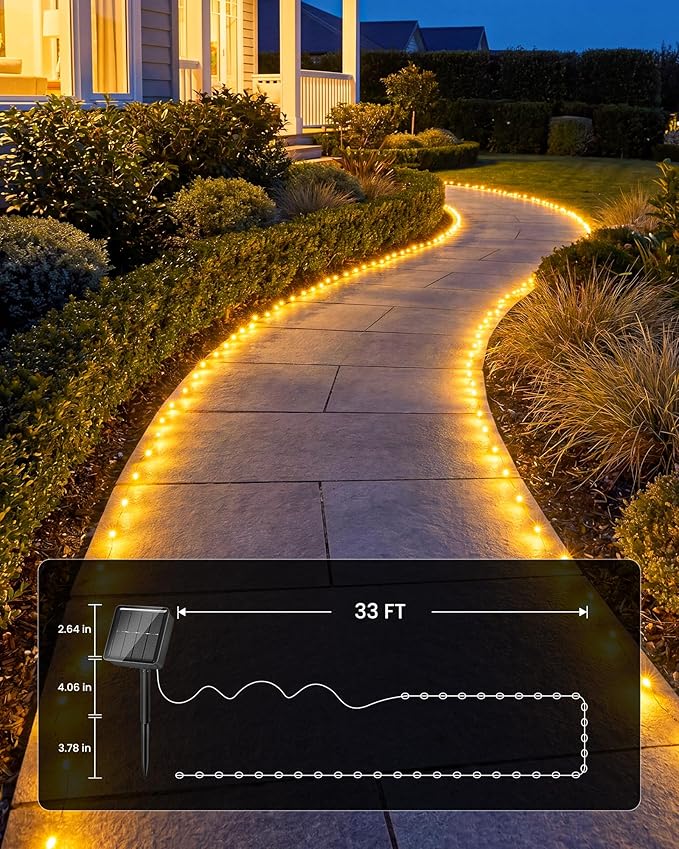 Minetom Solar Fairy Lights, 2 Pack Total 66 FT 200 LED Solar String Lights | IP65 Waterproof Twinkles Lights with 8 Modes, Christmas Lights Outdoor for Patio Party Garden Yard Tree Decor (Warm White)